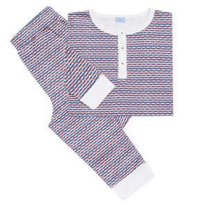 Joy Street Women's Henley Pajama Set in Navy Sailor Hearts