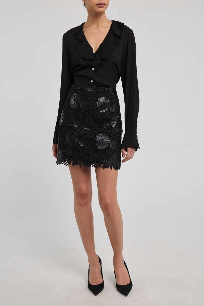 Generation Love Delacorte Vegan Leather Guipure Skirt in Black