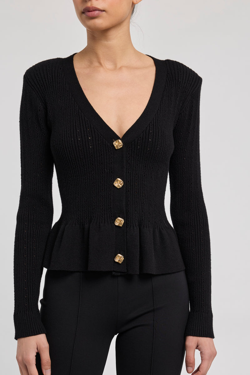 Generation Love Lirio Pointelle Cardigan in Black