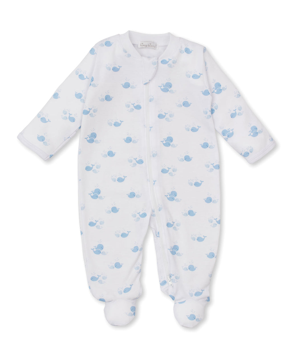 Kissy Kissy Zip Footie in Blue Whale Wonder