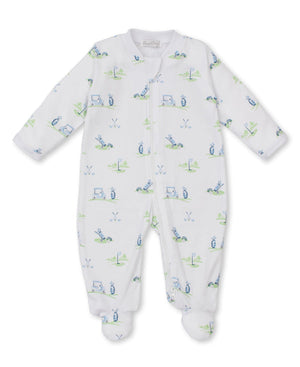 Kissy Kissy Zip Footie in Blue Fairway Foursome