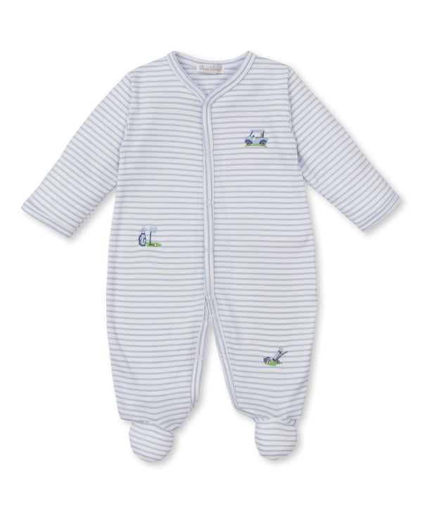 Kissy Kissy Snap Footie in Blue Stripe Fairway Foursome