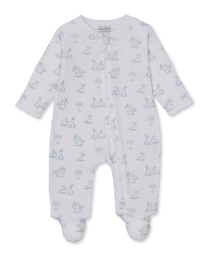 Kissy Kissy Zip Footie in Blue Springtime Bunny Fun