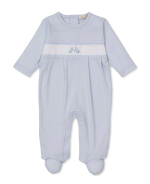 Kissy Kissy Hand Embroidered Premier Footie in Blue Springtime Bunny Fun