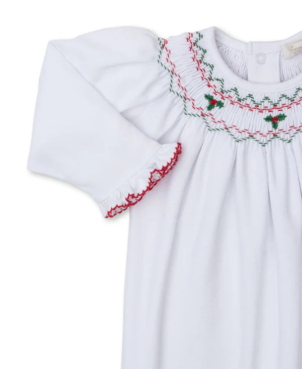 Kissy Kissy Bishop Collar Footie with Holly in White/Red