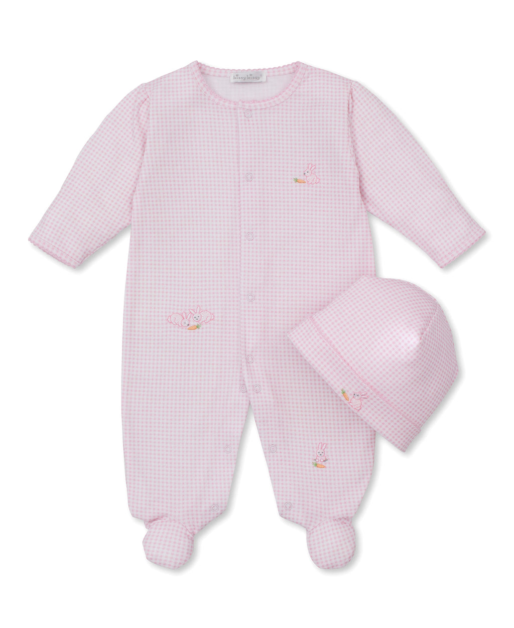 Kissy Kissy Snap Footie and Hat Set in Pink Baby Bunny Patch