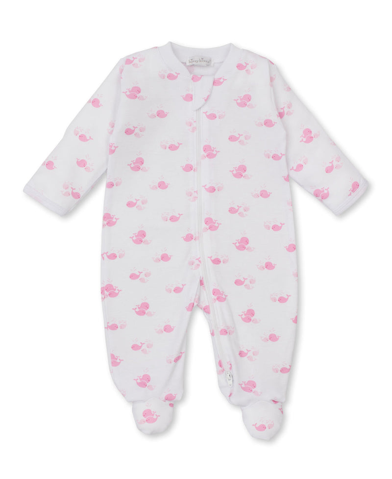 Kissy Kissy Zip Footie in Pink Whale Wonder