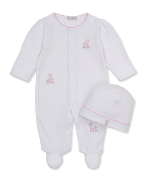 Kissy Kissy Snap Footie/Hat Set in Pink Just Giraffes