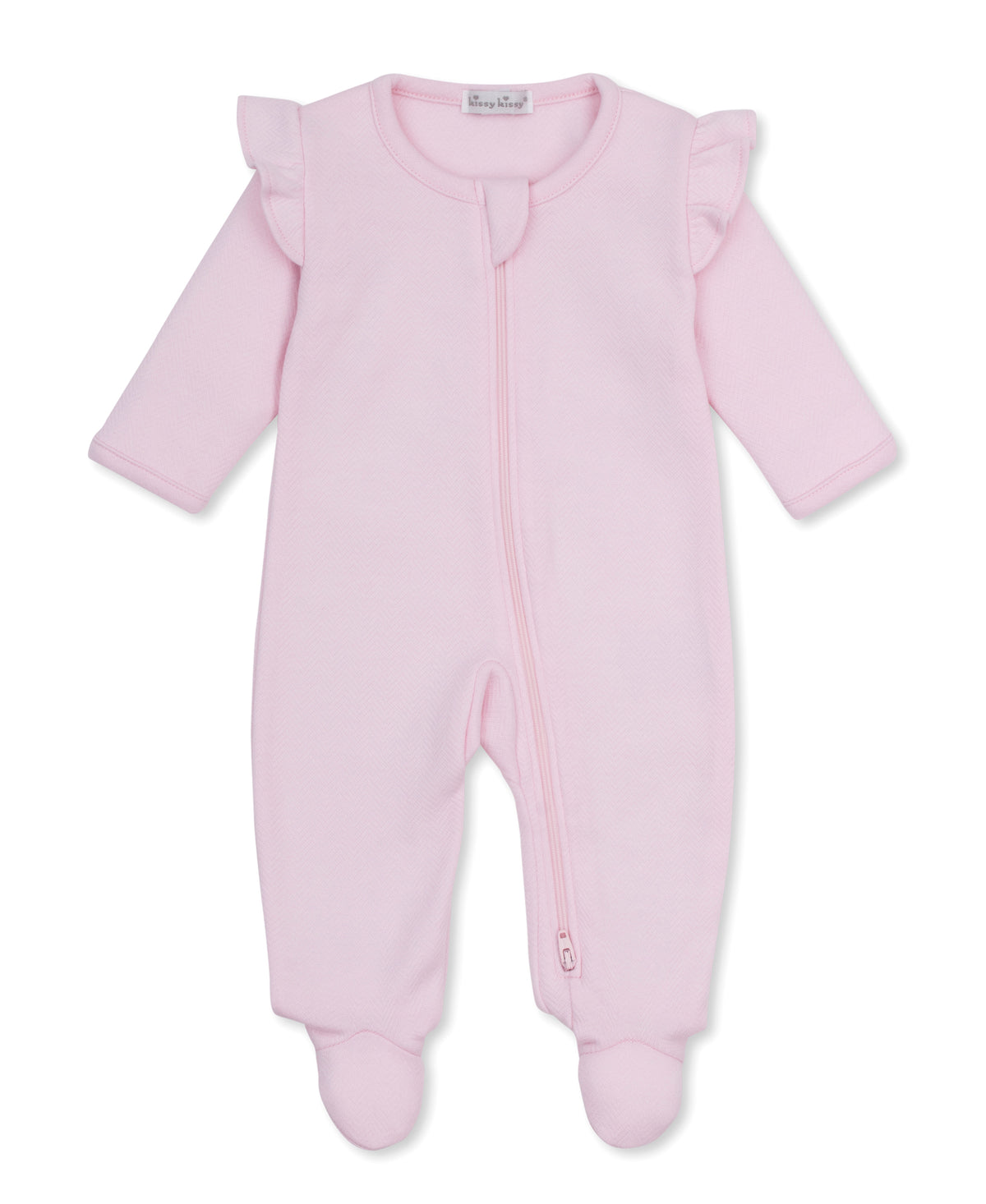 Kissy Kissy Jacquard Zip Footie in Pink Baby Blessings