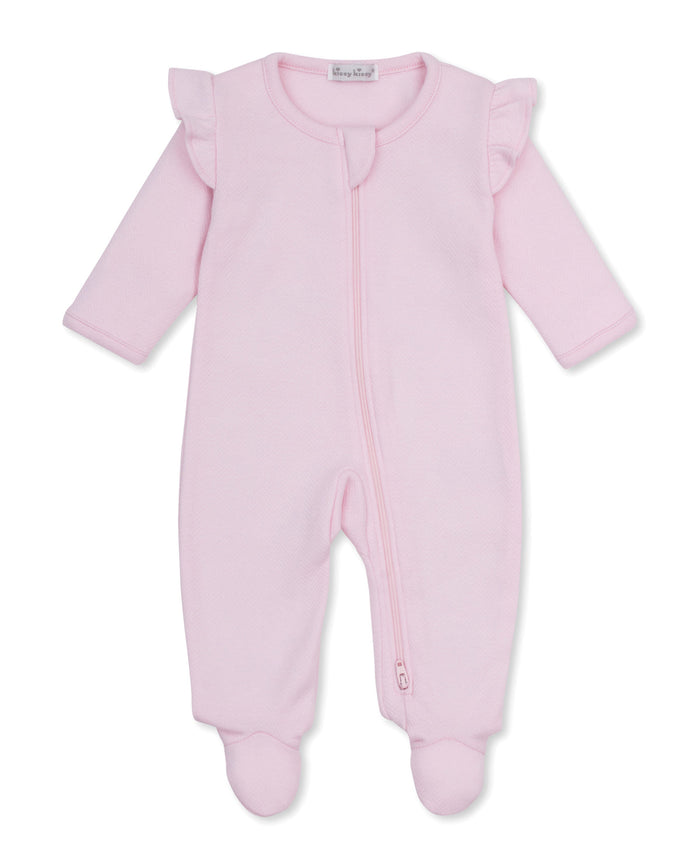 Kissy Kissy Jacquard Zip Footie in Pink Baby Blessings