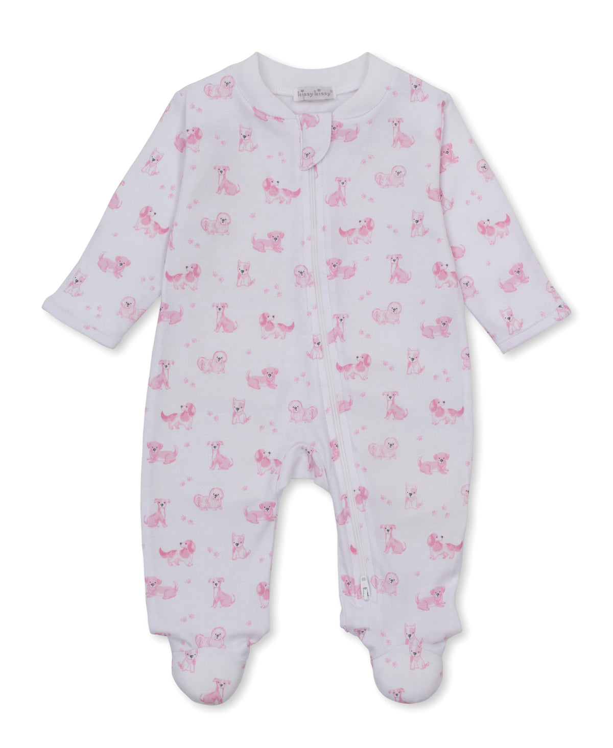 Kissy Kissy Zip Footie in Pink Puppy Paws