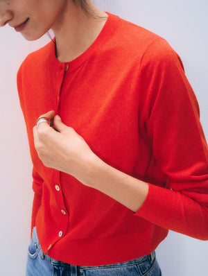 White + Warren Linen Blend Cardigan Sweater in Poppy Rouge