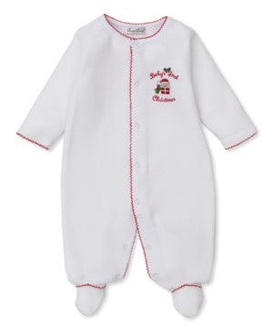 Kissy Kissy Baby's First Christmas Velour Footie in White