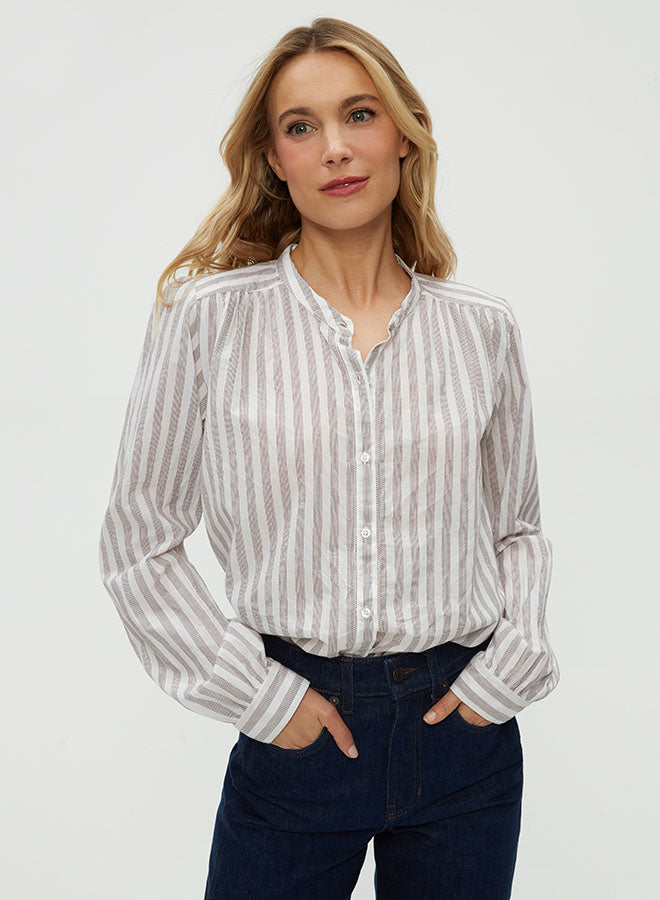 Michael Stars Bethel Button Down Shirt in Espresso Stripe