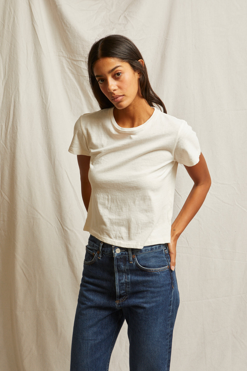 perfectwhitetee Lisa Recycled Cotton Slim Crew Tee in Bright Ivory