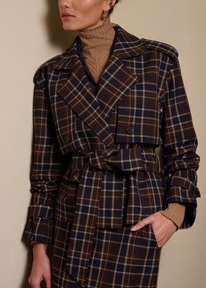 Favorite Daughter The Cropped Charles Trench in Toffee Plaid