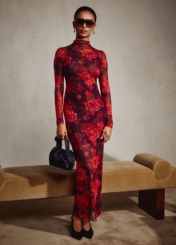 Favorite Daughter The Sheer Fantasy Dress in Wine Floral