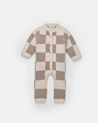 7AM Enfant Fuzzy Checkers Jumpsuit in Ecru Taupe