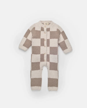 7AM Enfant Fuzzy Checkers Jumpsuit in Ecru Taupe