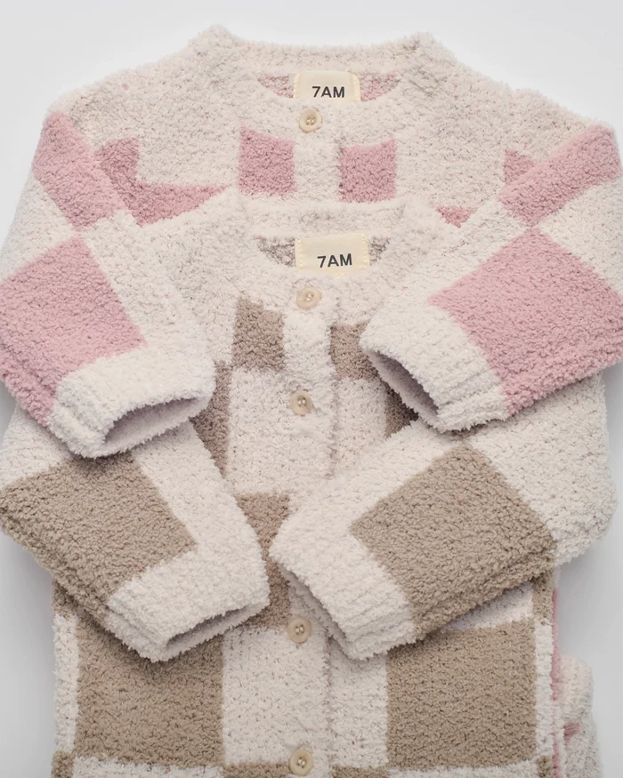 7AM Enfant Fuzzy Checkers Jumpsuit in Ecru Taupe