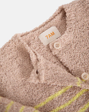 7AM Enfant Long Sleeve Fuzzy Striped Romoper in Pecan/Chartreuse