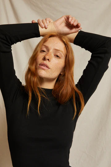 perfectwhitetee Lauryn Rib Mock Neck in Black