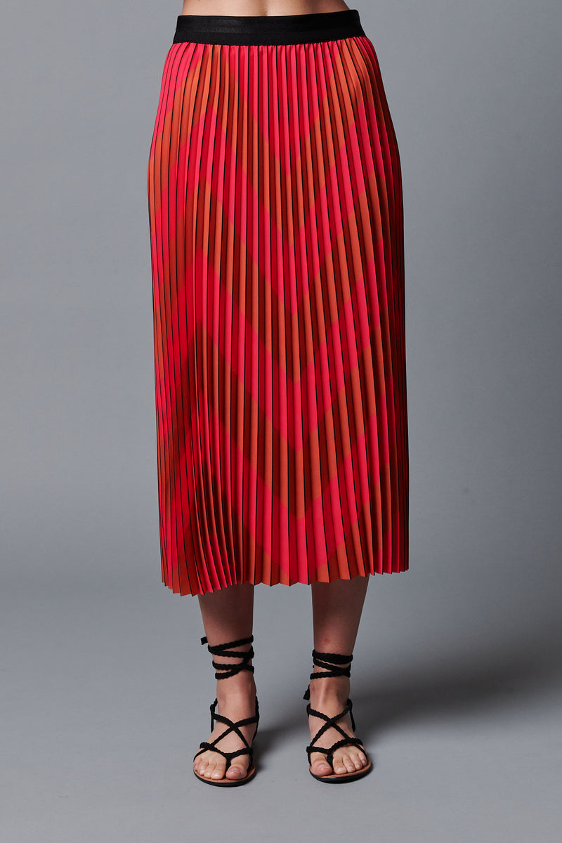 Le Superbe Chevron Pleated Skirt in Pink/Red
