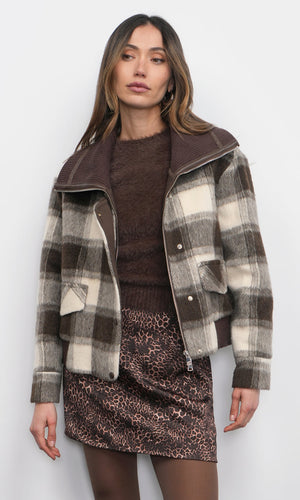 Greylin Lennox Plaid Jacket With Knit Oversized Collar
