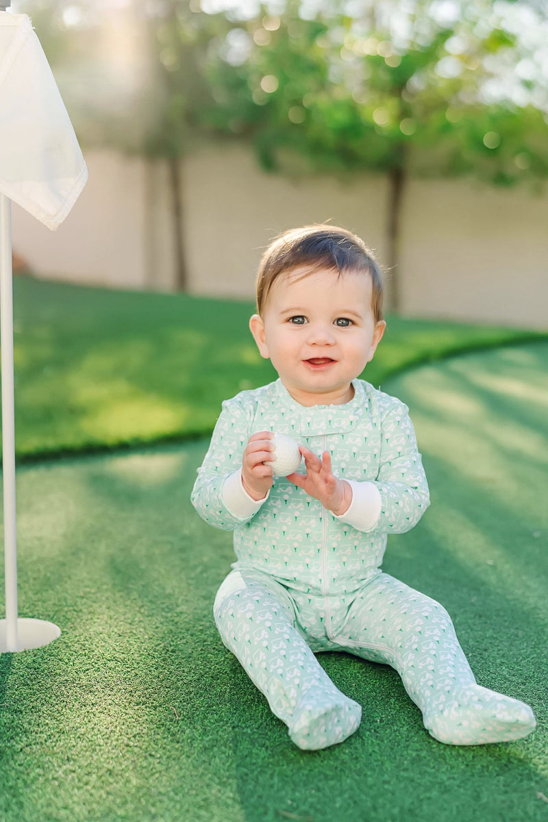 Lila + Hayes Parker Zip Footie in Putting Green