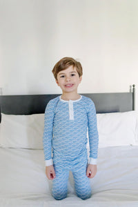 Lila + Hayes Jack Pajama Set in Blue African Elephants