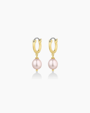 Gorjana Pink Pearl Huggies in Gold