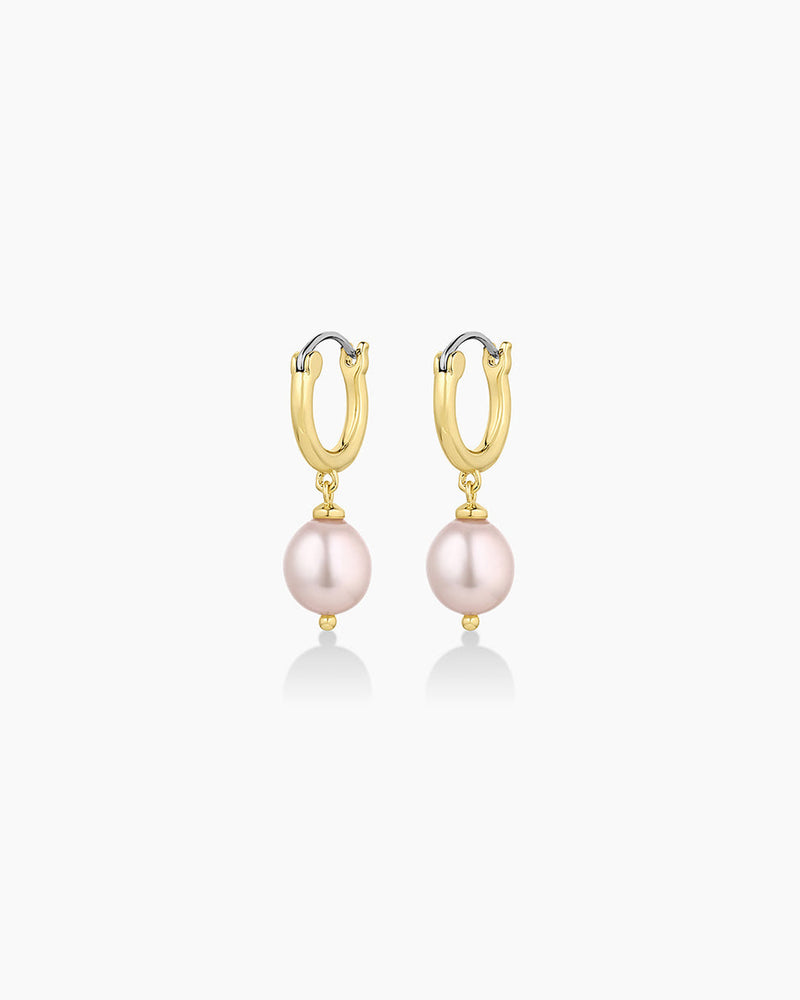 Gorjana Pink Pearl Huggies in Gold