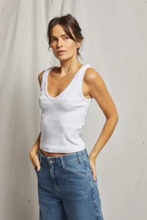 perfectwhitetee Maria V-neck Rib Tank in White
