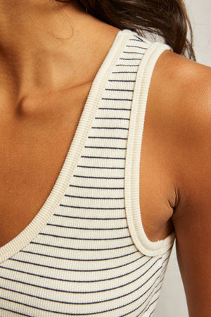 perfectwhitetee Maria V-neck Tank in Navy Stripe