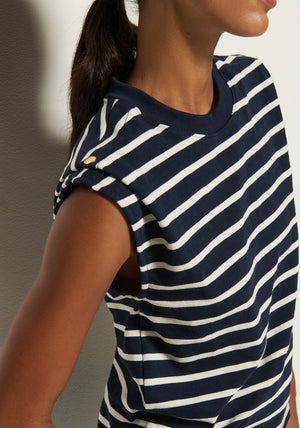 Nation Marina Muscle Tee with Shoulder Detail in Marina Stripe