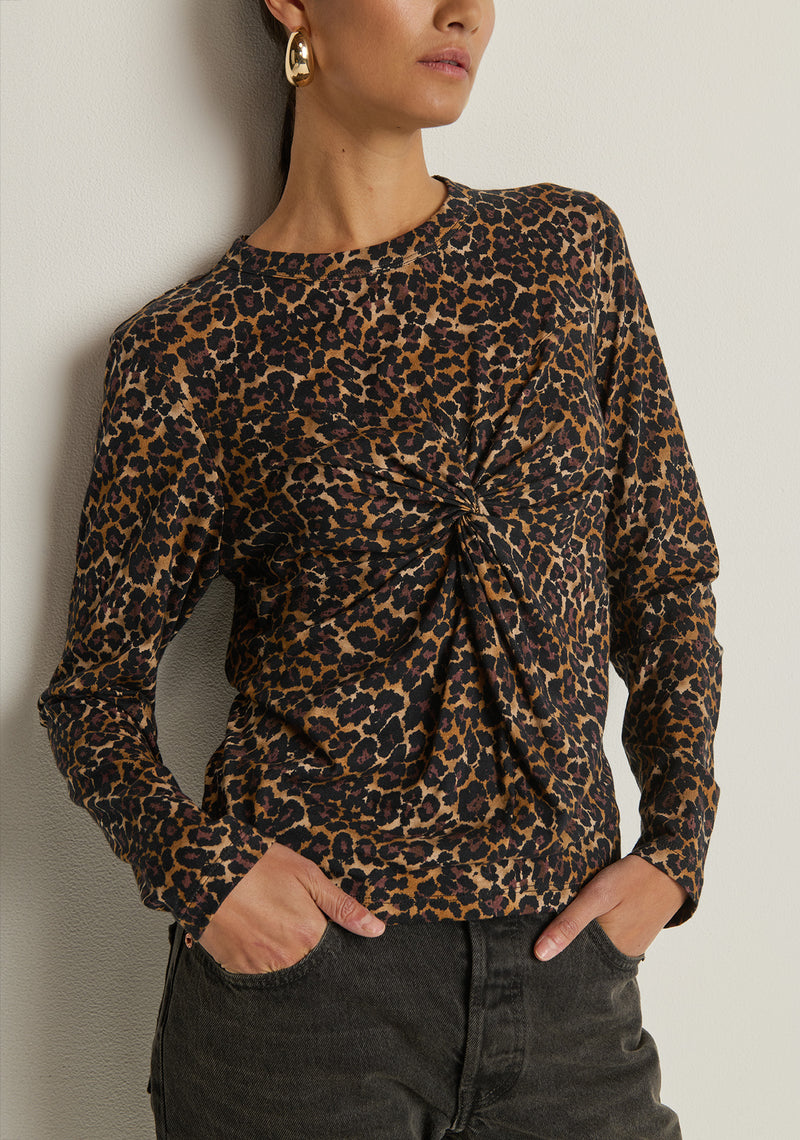 Nation Marion Twist Front Tee in Winter Leopard