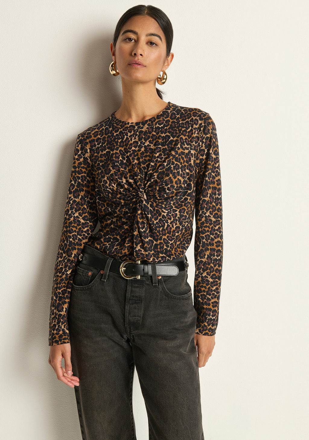 Nation Marion Twist Front Tee in Winter Leopard