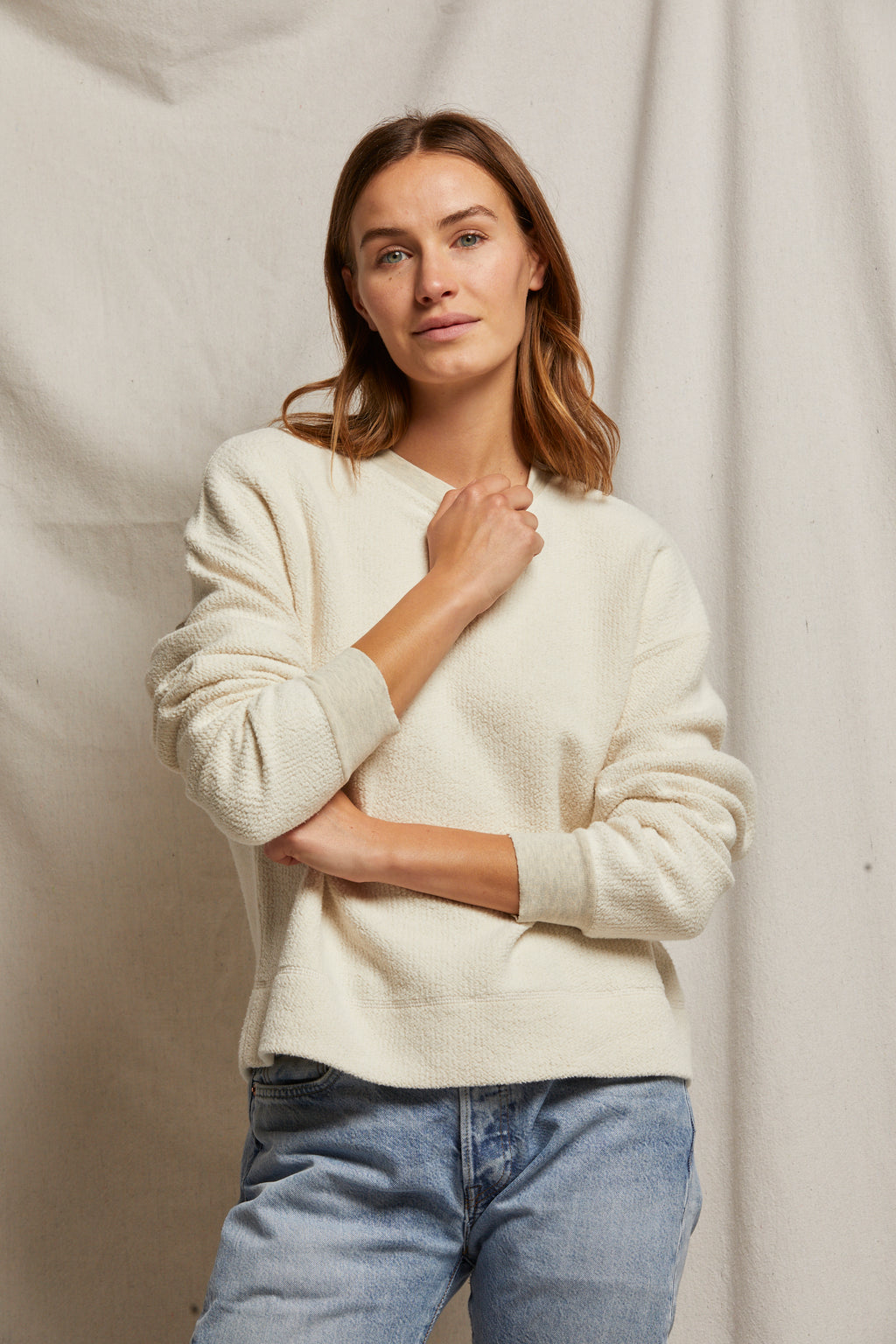 perfectwhitetee Mayer Reverse Fleece Pullover in Sugar