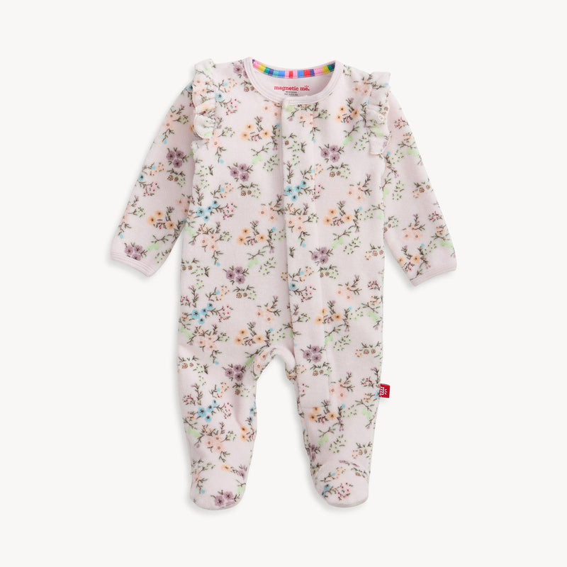 Magnetic Me Velour Ruffle Footie in Emily
