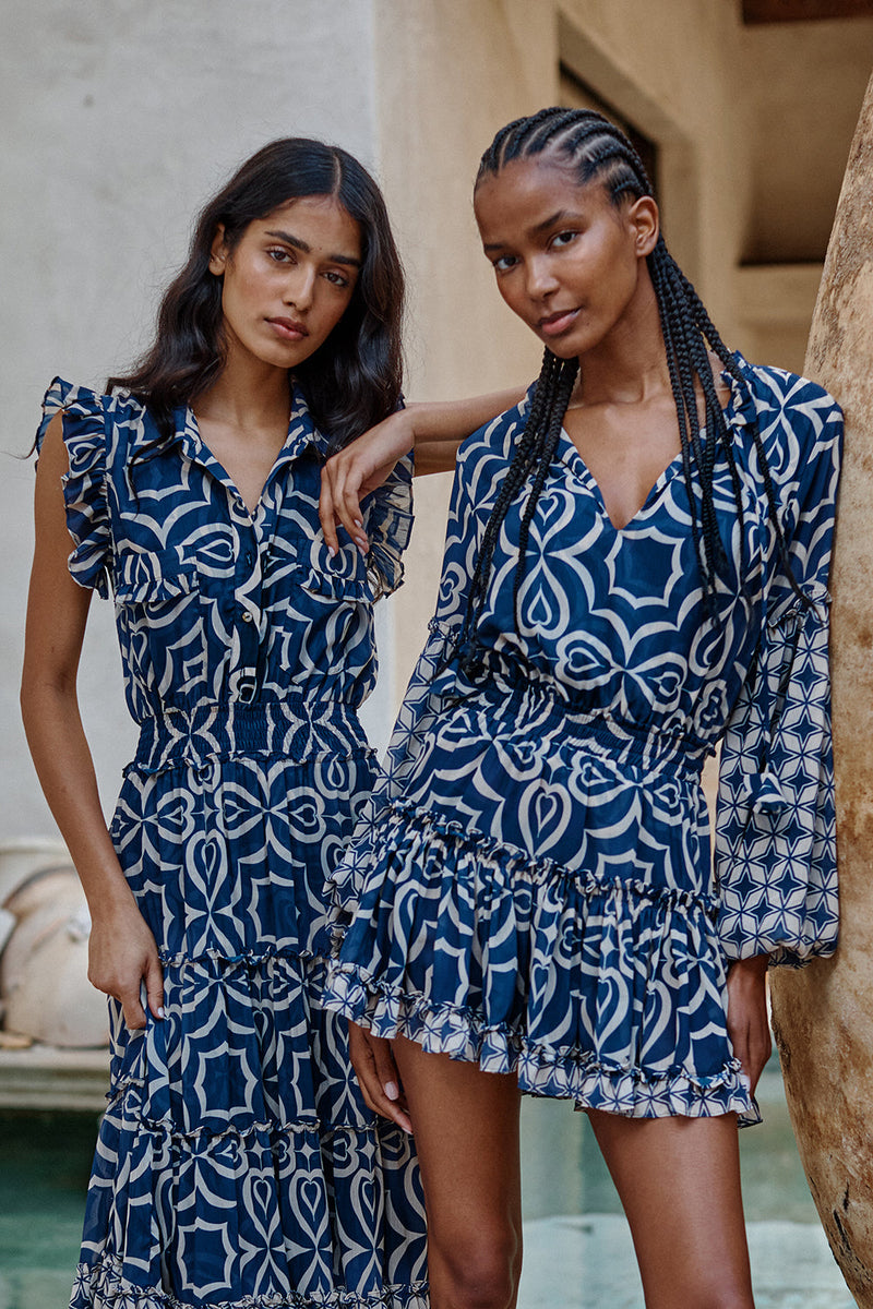 Misa Trina Dress in Blue Mosaic Tile