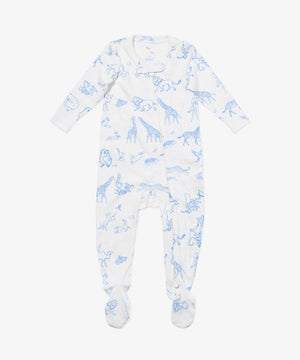 Oso & Me Marley Zip Footie in Blue Animal Parade