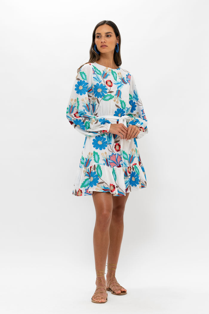 Oliphant Long Sleeve Flirty Short Dress in Monet