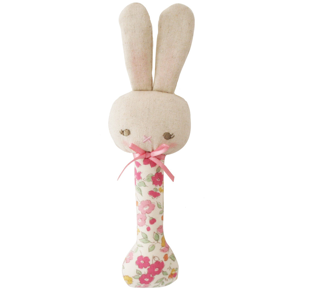 Alimrose Baby Bunny Stick Rattle in Rose Garden