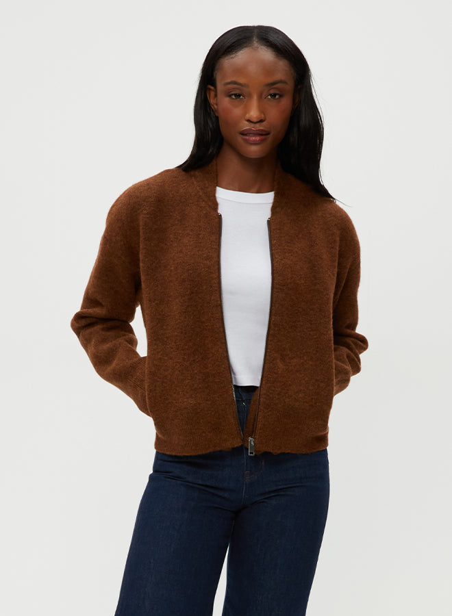 Michael Stars Lidia Cropped Bomber Jacket in Espresso