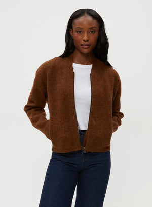Michael Stars Lidia Cropped Bomber Jacket in Espresso