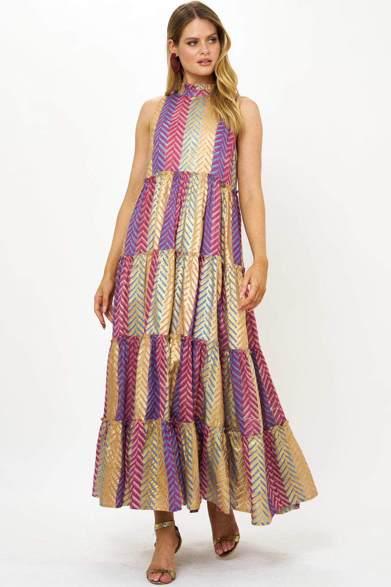 Oliphant Ruffled Tiered Maxi Dress in Torino Blue