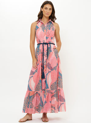 Oliphant Sleeveless Shirt Dress Maxi in Nautilus Navy