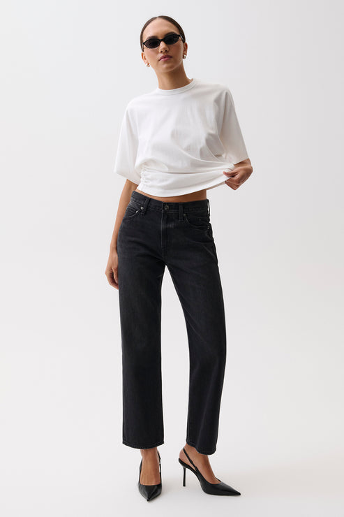Pistola Lexi Mid Rise Bowed Straight Leg Jean in Black Night