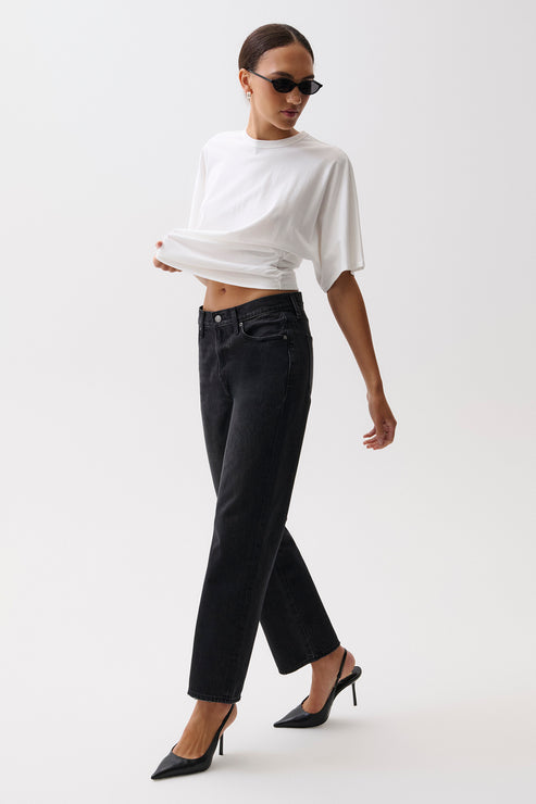 Pistola Lexi Mid Rise Bowed Straight Leg Jean in Black Night