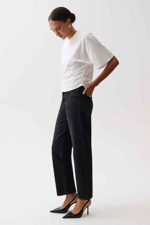 Pistola Lexi Mid Rise Bowed Straight Leg Jean in Black Night